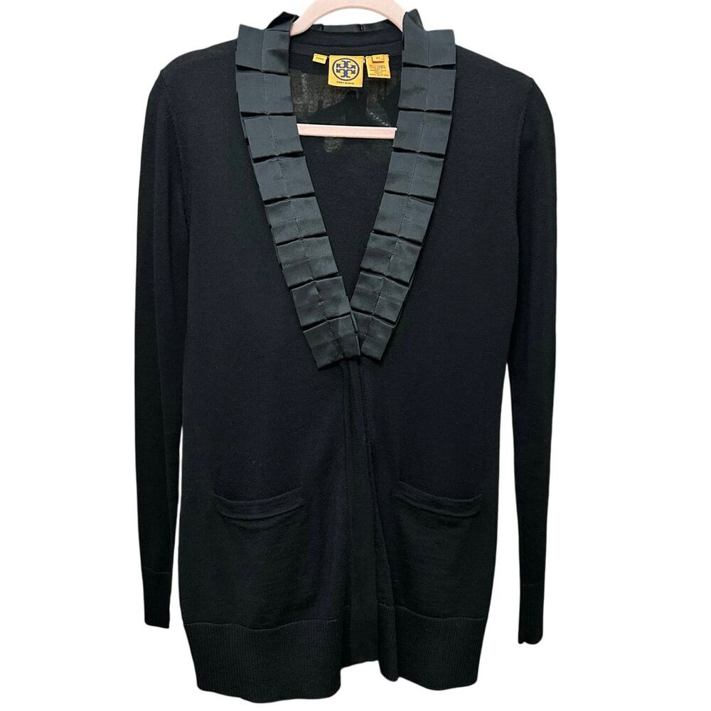Tory Burch Merino Wool & Silk Gauge Cardigan‎ Black Size XS